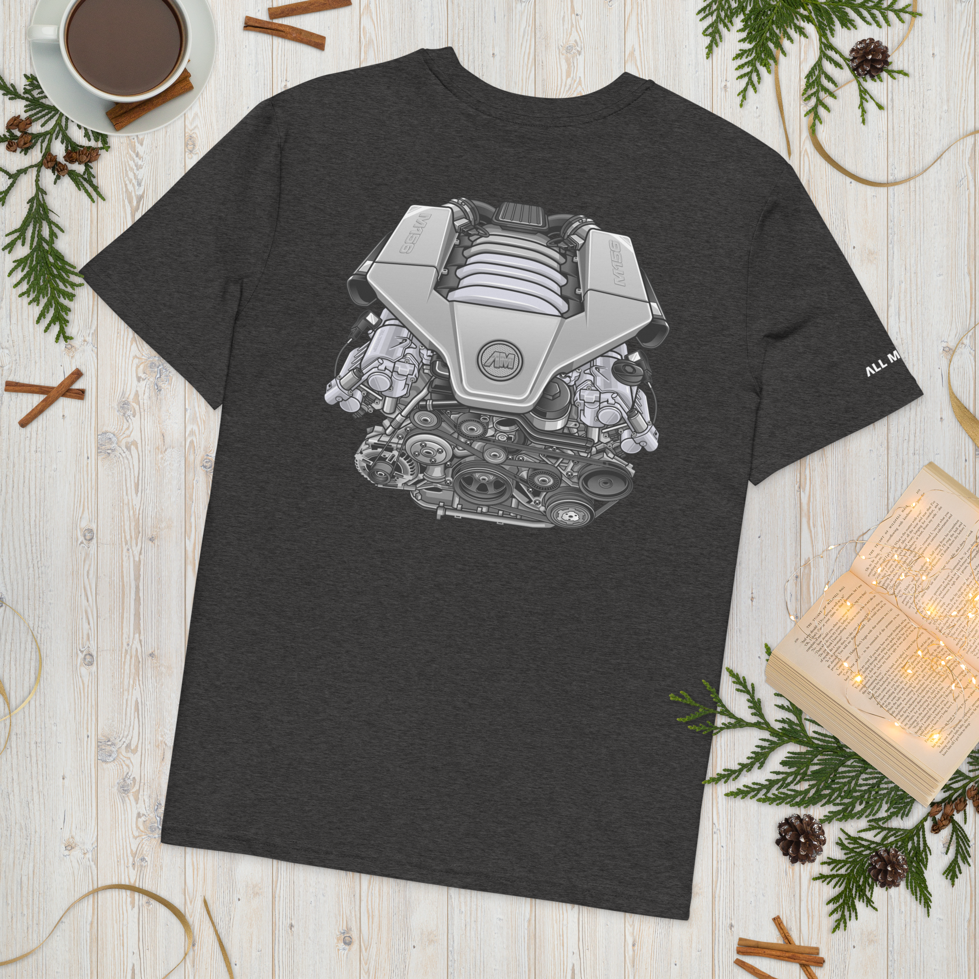 M156 Engine T Shirt | Hand Drawn AMG Engine Artwork - Graphite Spec